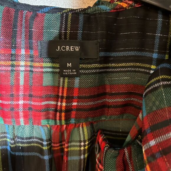 J. Crew Women's Sleeveless Ruffle Collar Plaid Button Down Blouse Size M - Picture 3 of 5